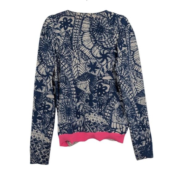 Tory Burch Cardigan Womens Size Medium Blue Baltic Sea Dream Catcher V Neck - Picture 7 of 10